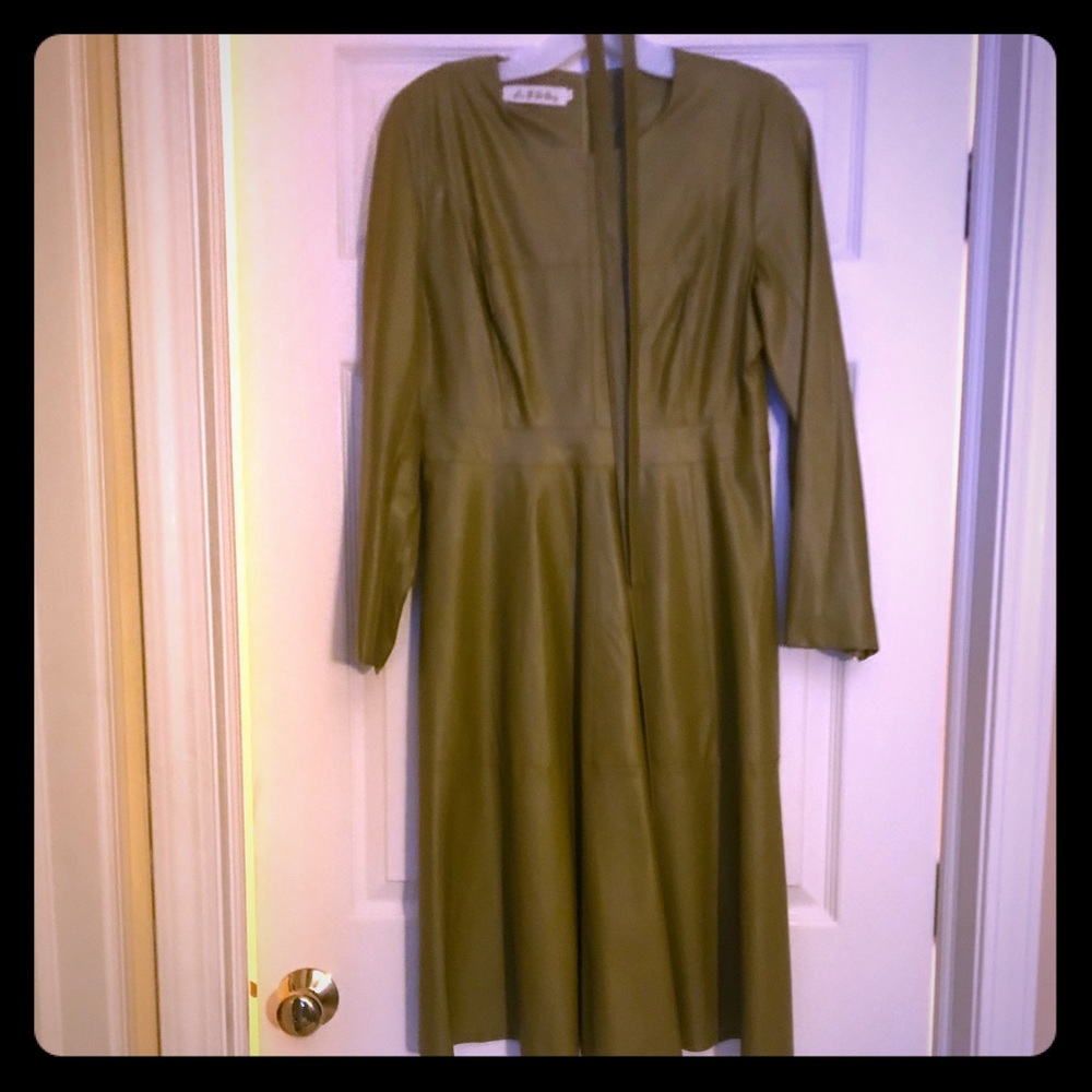 Faux Leather Dress - Olive Green